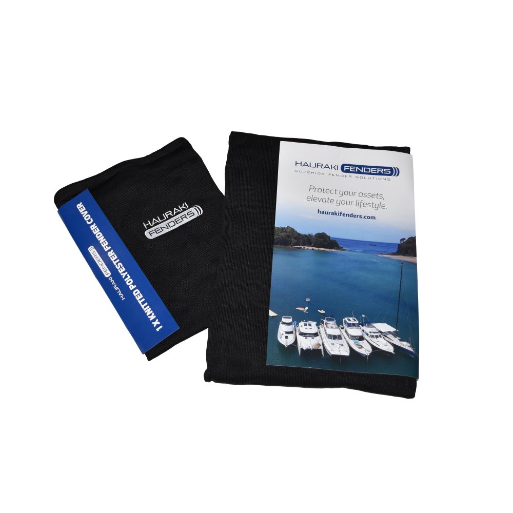 Hauraki Knitted Polyester Fender Covers -  Tubular black fender covers with drawstring for inflatable boat fenders